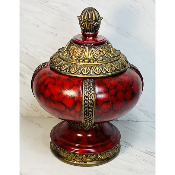 Vintage Mid Century PotteryCeramic Home Decor Urn Vase Burgundy/gold 9” Tall